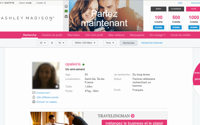 Page de recherche de profil