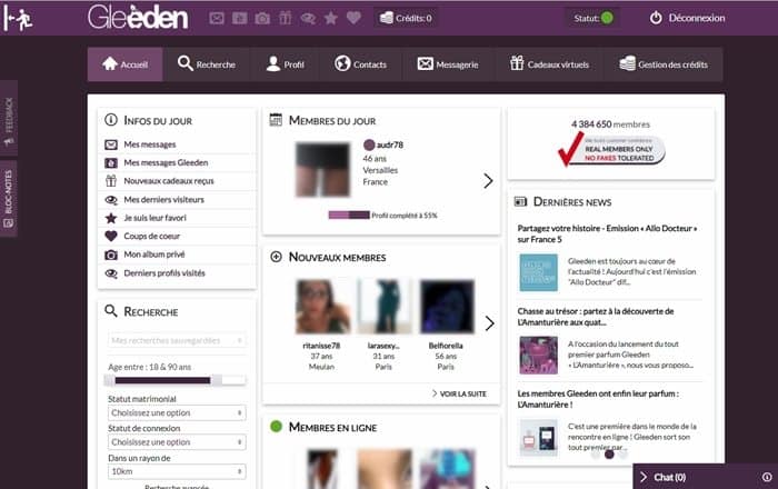 Page d'accueil du site Gleeden