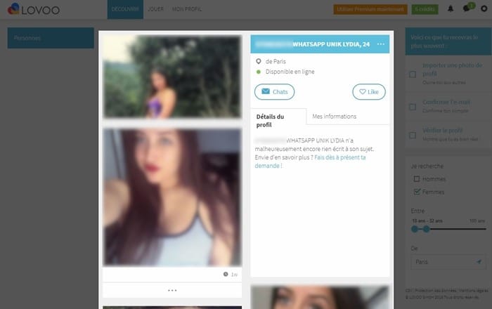 Exemple d'inscrite et fonctionnalités du site