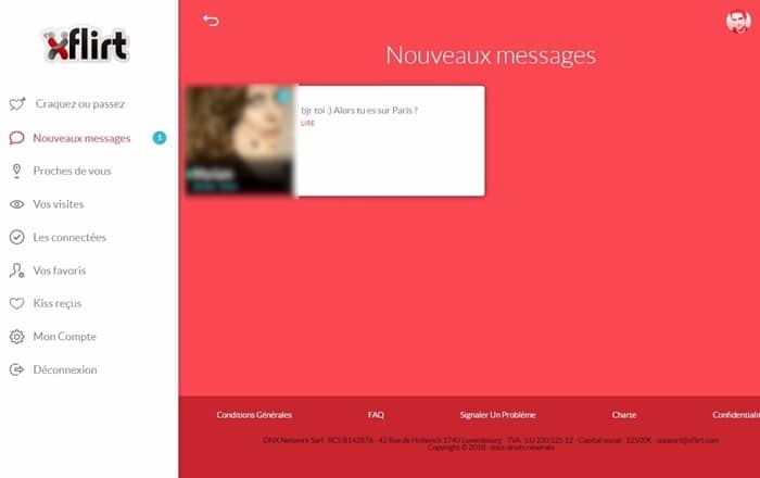 Exemple page de Messagerie sur Xflirt.com