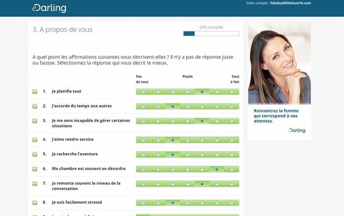 eDarling : présentation du test de personnalité