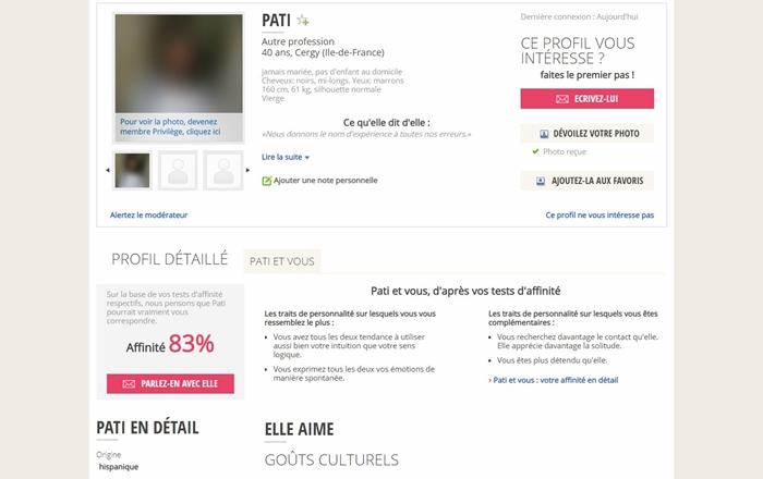 Exemple d'une page d'inscrit sur Affiny.fr