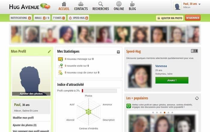 Page d'inscription au site de rencontre