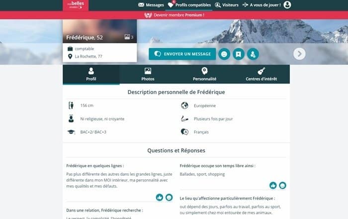 Exemple de profil inscrit sur NosBellesAnnées.fr