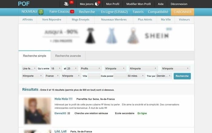 Page de recherche d'inscrit du site