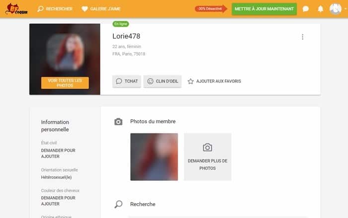 Exemple profil de femme inscrite