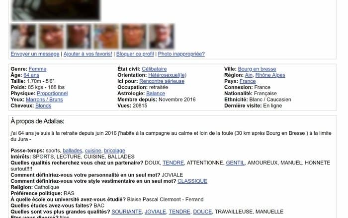 Exemple de profil d'inscrit