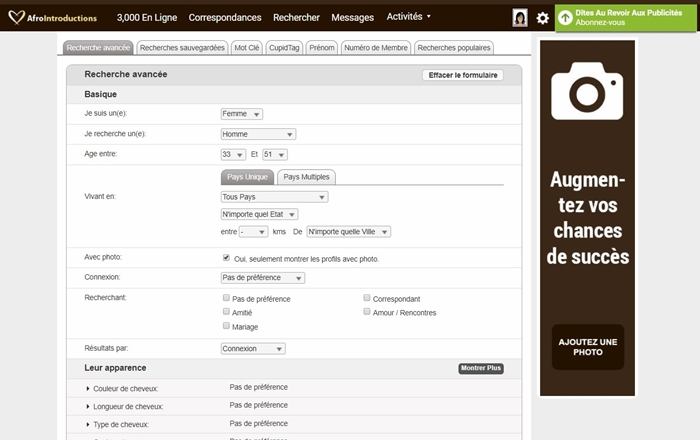 AfroIntroductions.com recherche d'inscrits