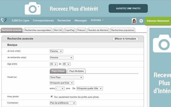 Exemple de page de recherche des inscrits