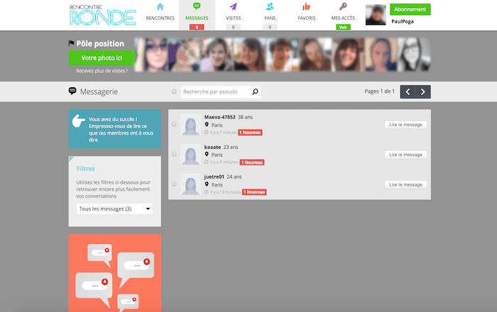 Messagerie sur le site de rencontre