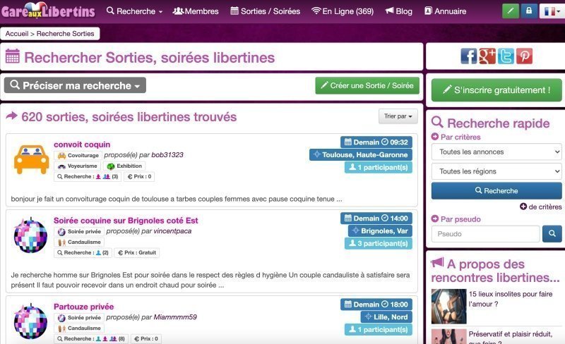 Page de recherche du site libertin